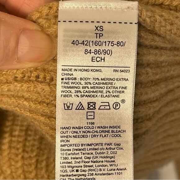Banana Republic Extra Fine Merino Wool/Cashmere Blend Sweater, Tan, Preppy, XS - Picture 4 of 5